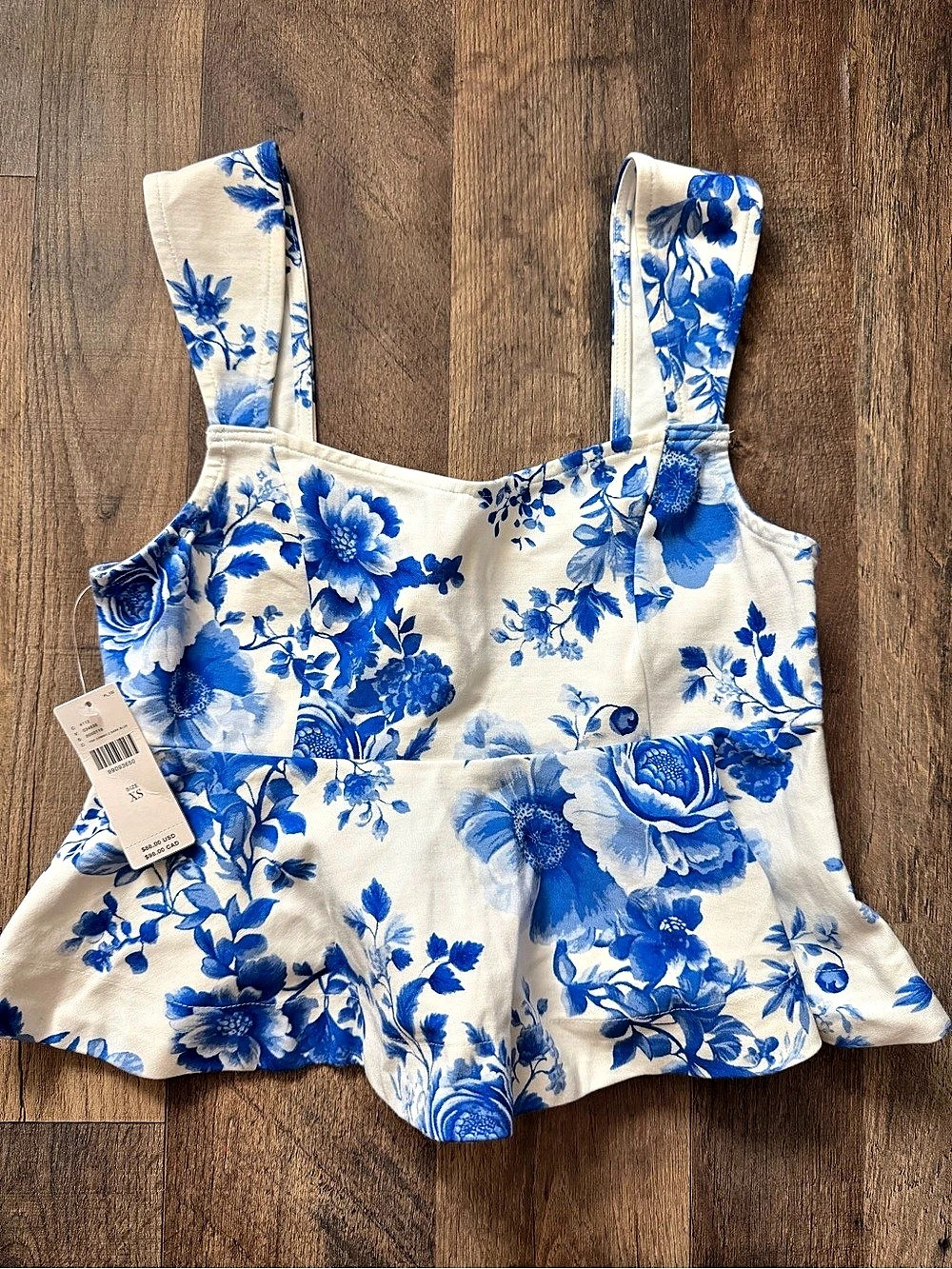 Maeve Blue White Floral Peplum Tank Top White & Blue XS NWT